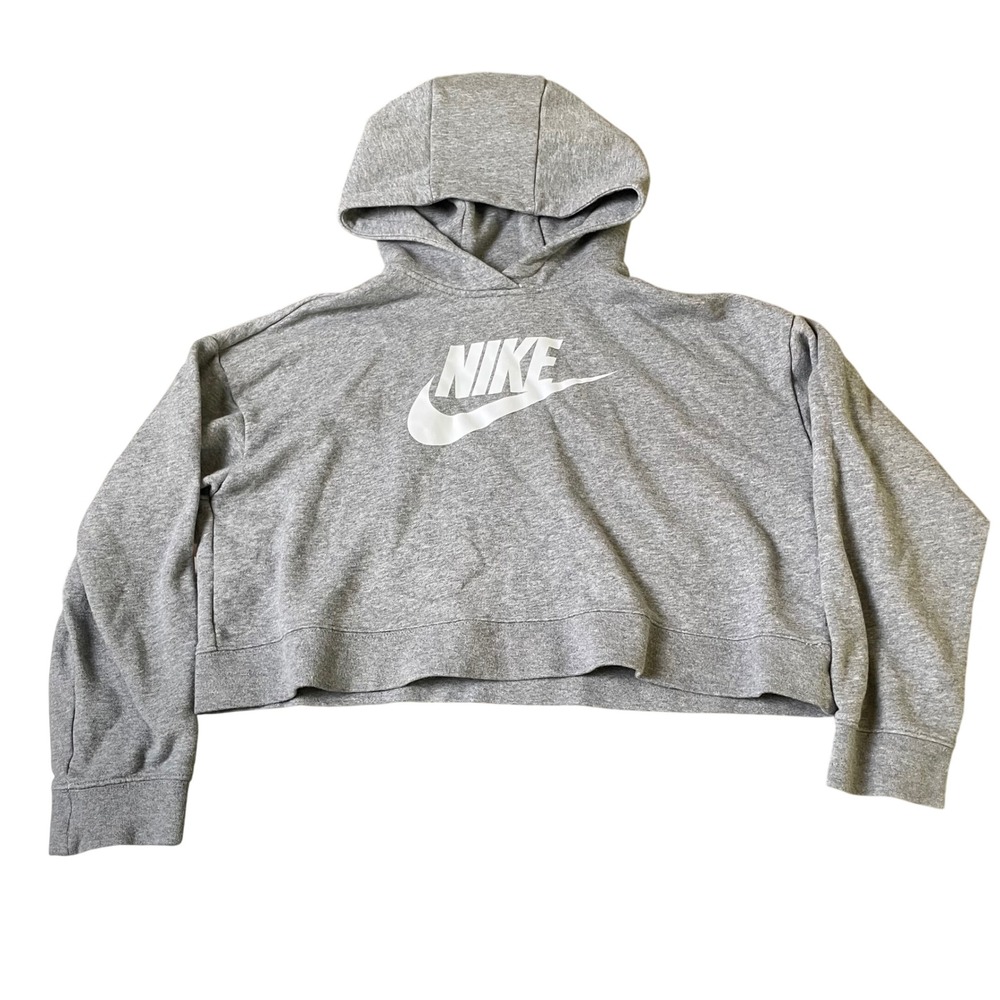 Nike Womens‎ Gray Hoodie Sweatshirt Cropped Pullover Logo Large L